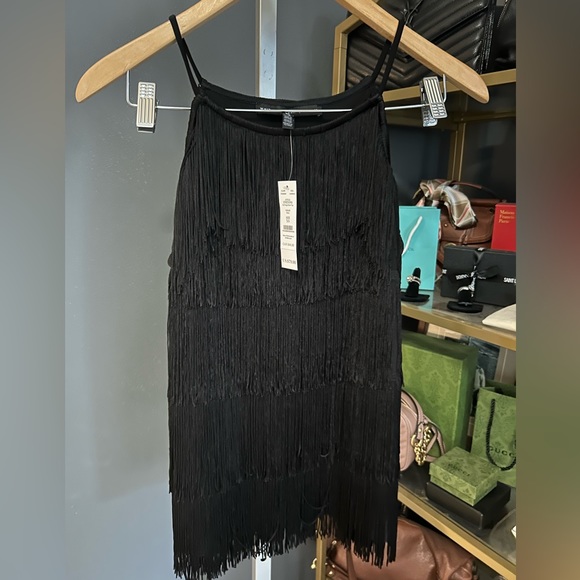NWT WHBM Black Sleeveless Date Night Fringe Top XS - Picture 2 of 6